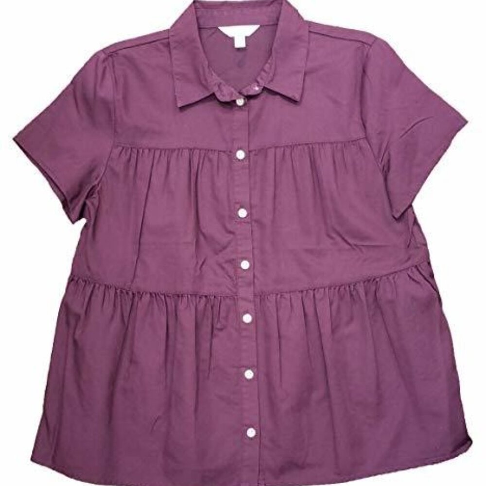 Time and Tru Button Front Peplum Top - Purple Pearl, Medium - NEW